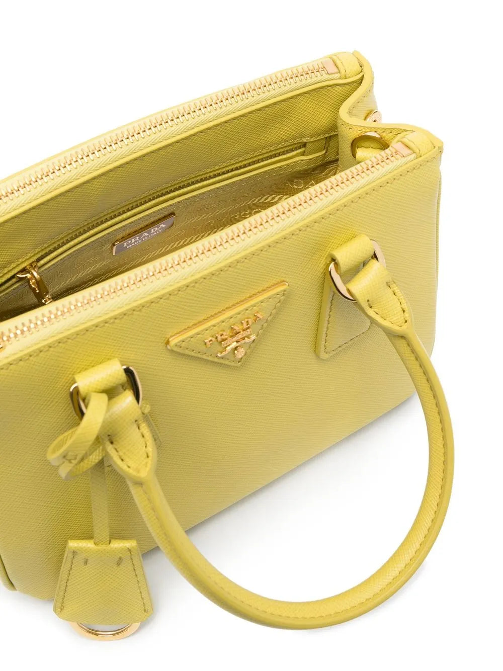 Prada handbag, Saffiano leather bag, luxury women’s bag, yellow Galleria bag, designer bags