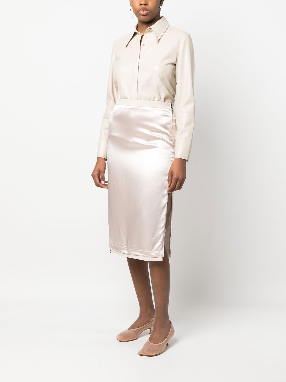 Fendi, Beige Satin Skirt, Luxury Women's Clothing, Designer Skirt, Elegant Women's Fashion