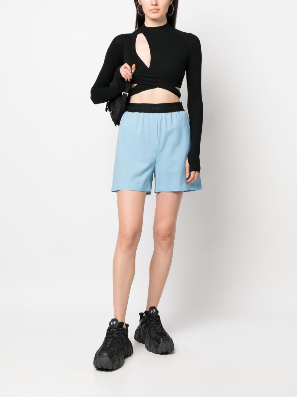 MSGM tailored shorts, women's luxury shorts, black tailored shorts, designer shorts for women, high-end fashion shorts