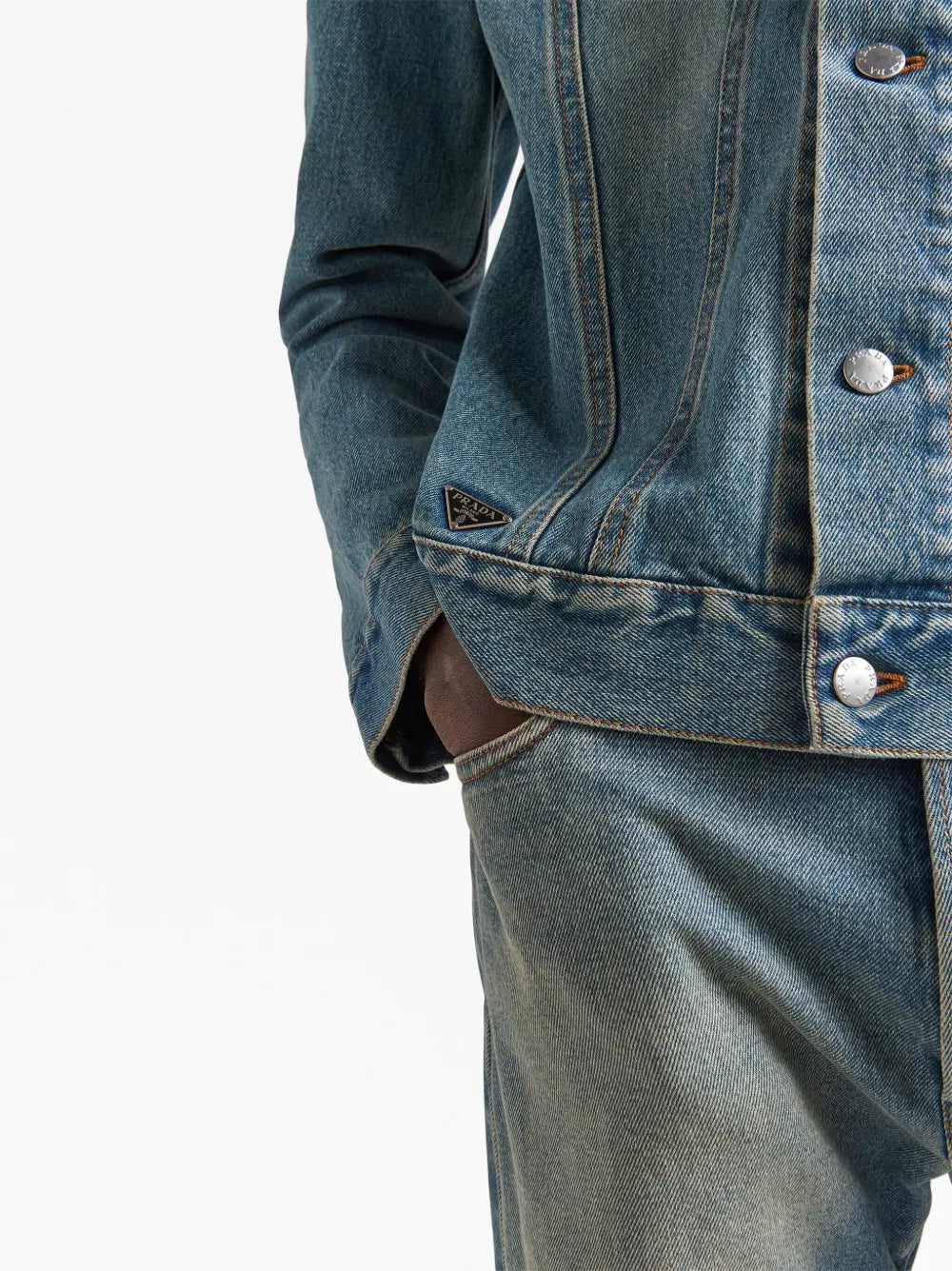 Image of Washed Denim Jacket by Prada for Men - Season Autumn-Winter 2024 - Detail View 7