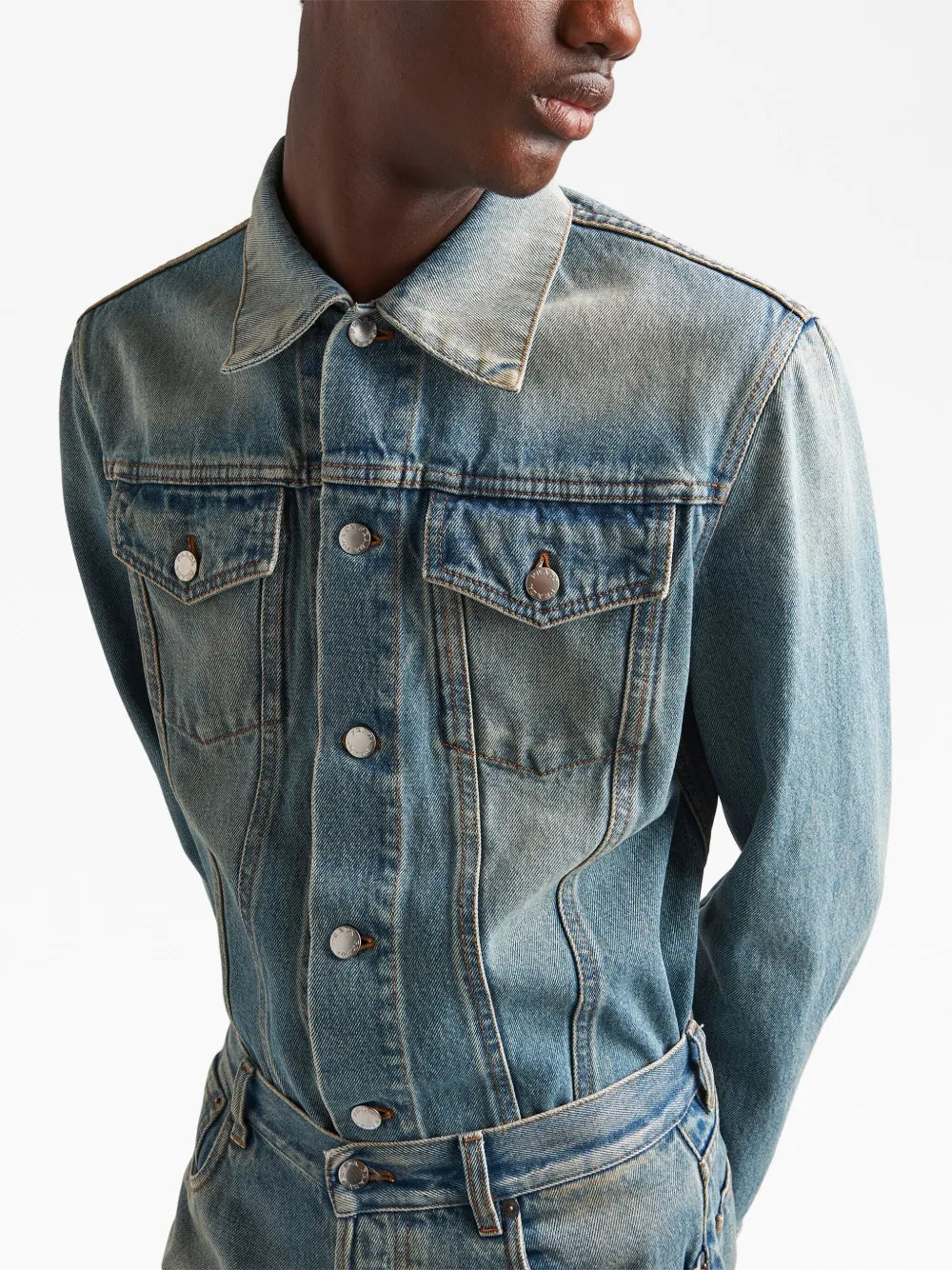 Image of Washed Denim Jacket by Prada for Men - Season Autumn-Winter 2024 - Detail View 6