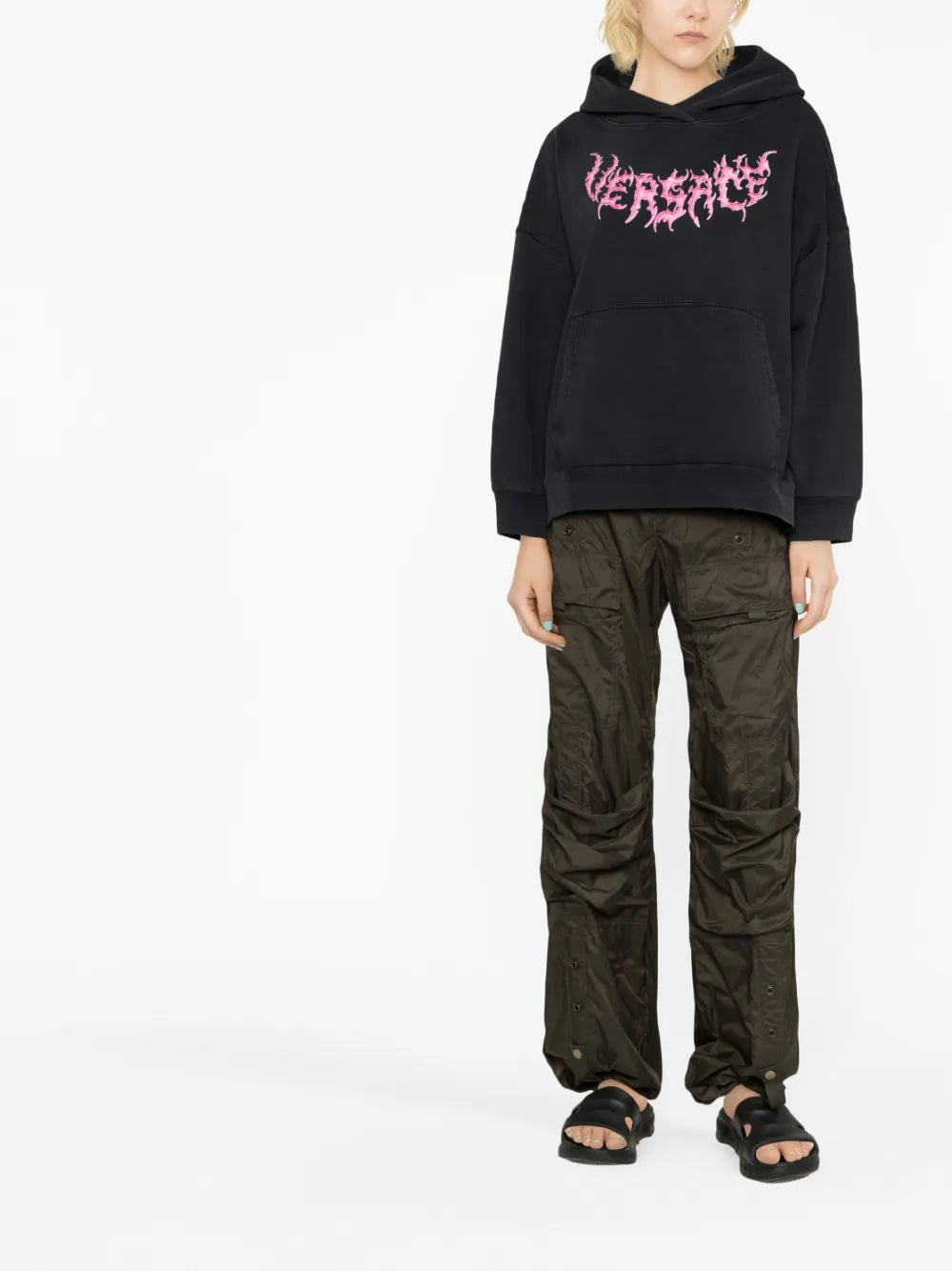 Versace Women Hoodie, Black Logo Hoodie, Luxury Womenswear, High-end fashion, Designer Hoodie