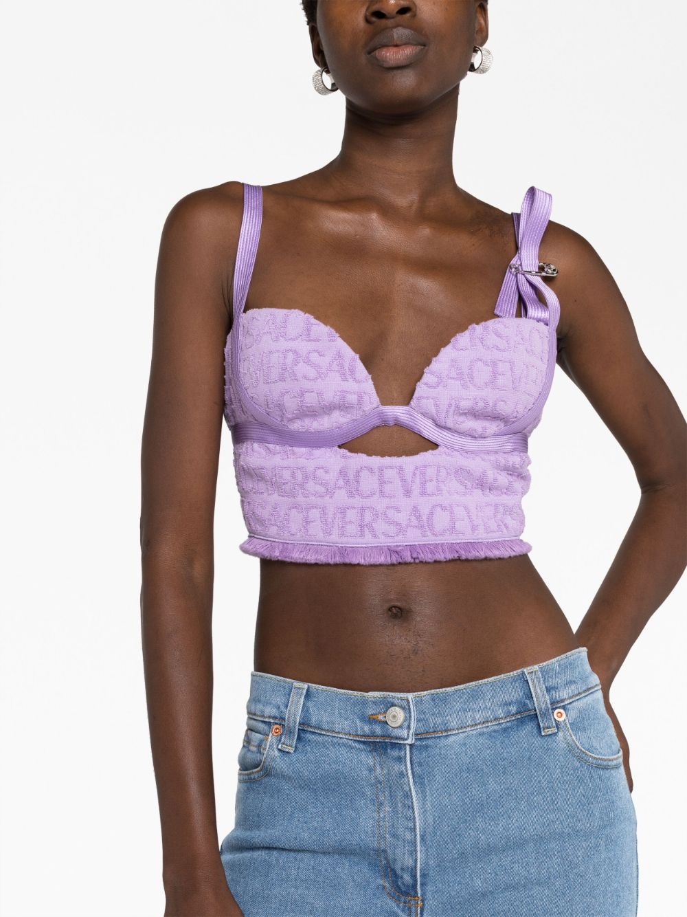 Versace Women's Bustier, Allover Sponge Bustier, Luxury Fashion Top, Violet Versace Bustier, Designer Women's Wear