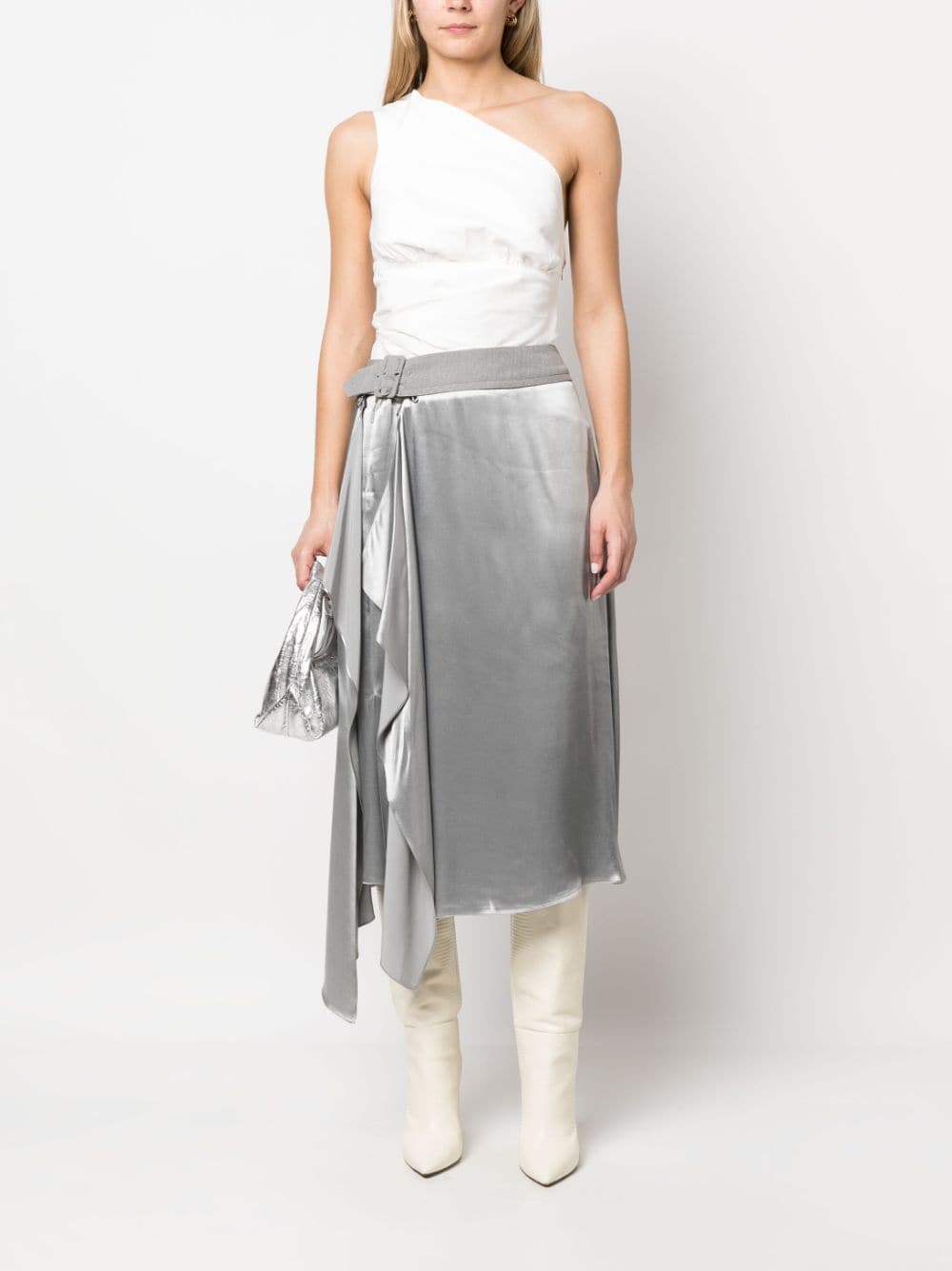 Fendi, grey satin skirt, women’s luxury fashion, elegant Fendi skirt, high-end satin skirt