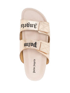Palm Angels slides, gold logo slides, luxury women's footwear, designer slides, high-end fashion accessories
