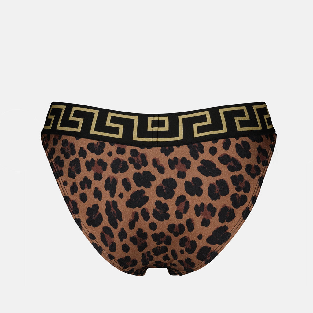 leopard bikini, Versace swimwear, luxury beachwear, animal print bikini, designer swimwear