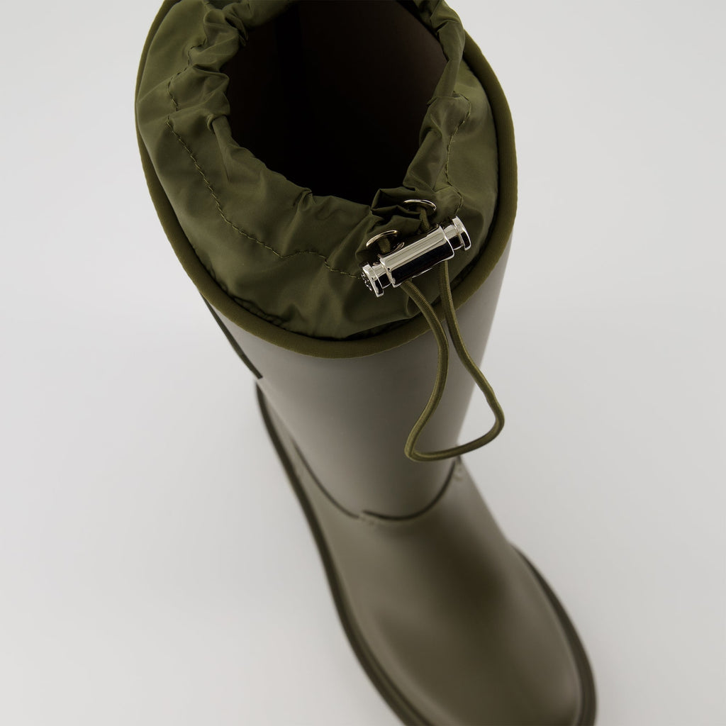 Kickstream rain boots, Moncler footwear, waterproof boots, khaki boots, women's footwear