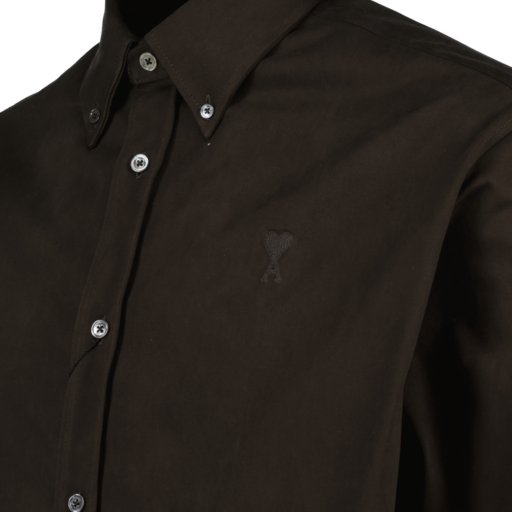Classic Brown Shirt, AMI Paris, luxury men's shirts, Autumn-Winter 2024, high-quality cotton shirt