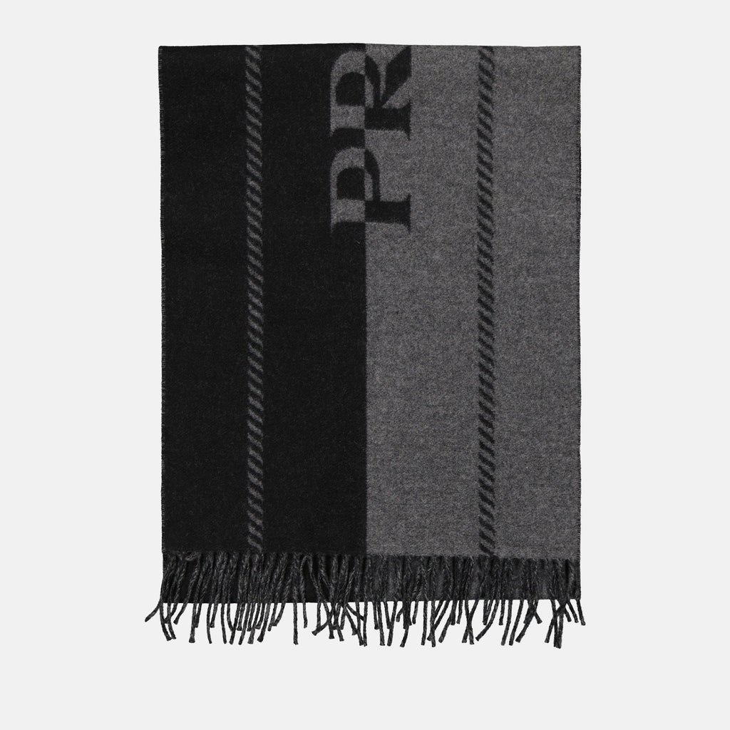 Black and Grey Logo Jacquard Wool Scarf Prada Men WE IN STYLE