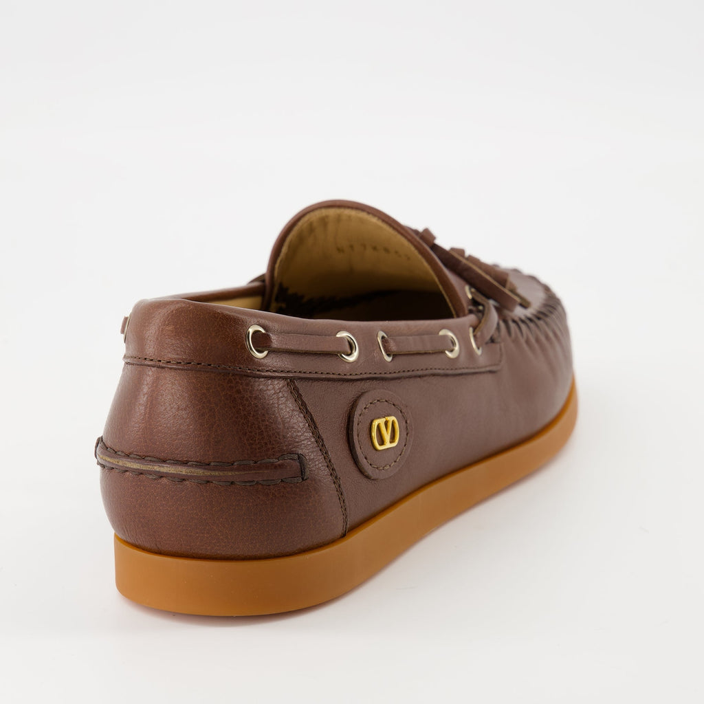 Palm Avenue boat shoes, Valentino Garavani, brown boat shoes, buffalo leather shoes, luxury footwear