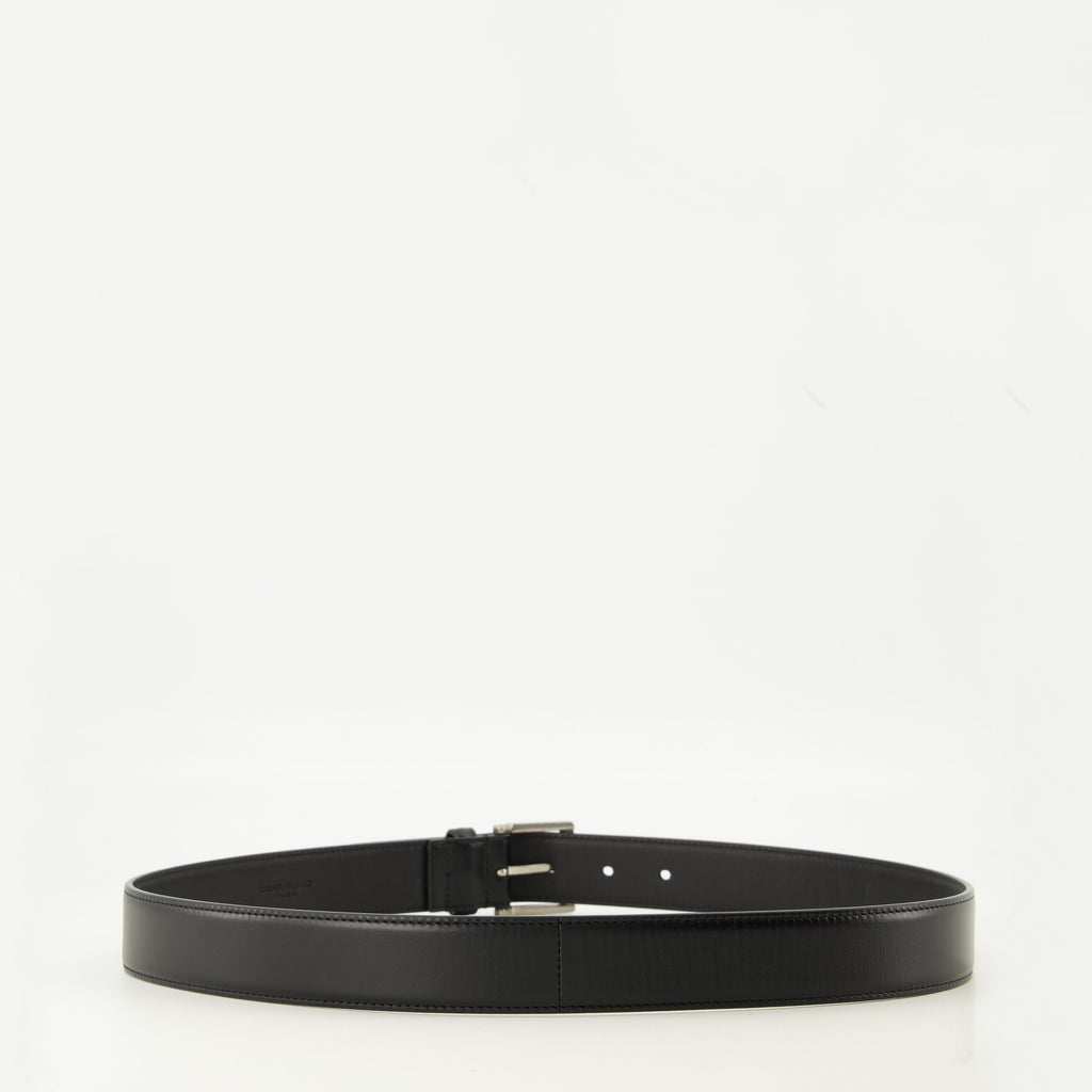 black leather belt, Saint Laurent accessory, elegant belt, women's fashion, smooth leather belt