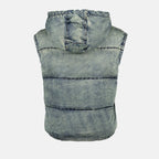 sleeveless jacket, denim effect, high collar, cotton jacket, blue faded jacket