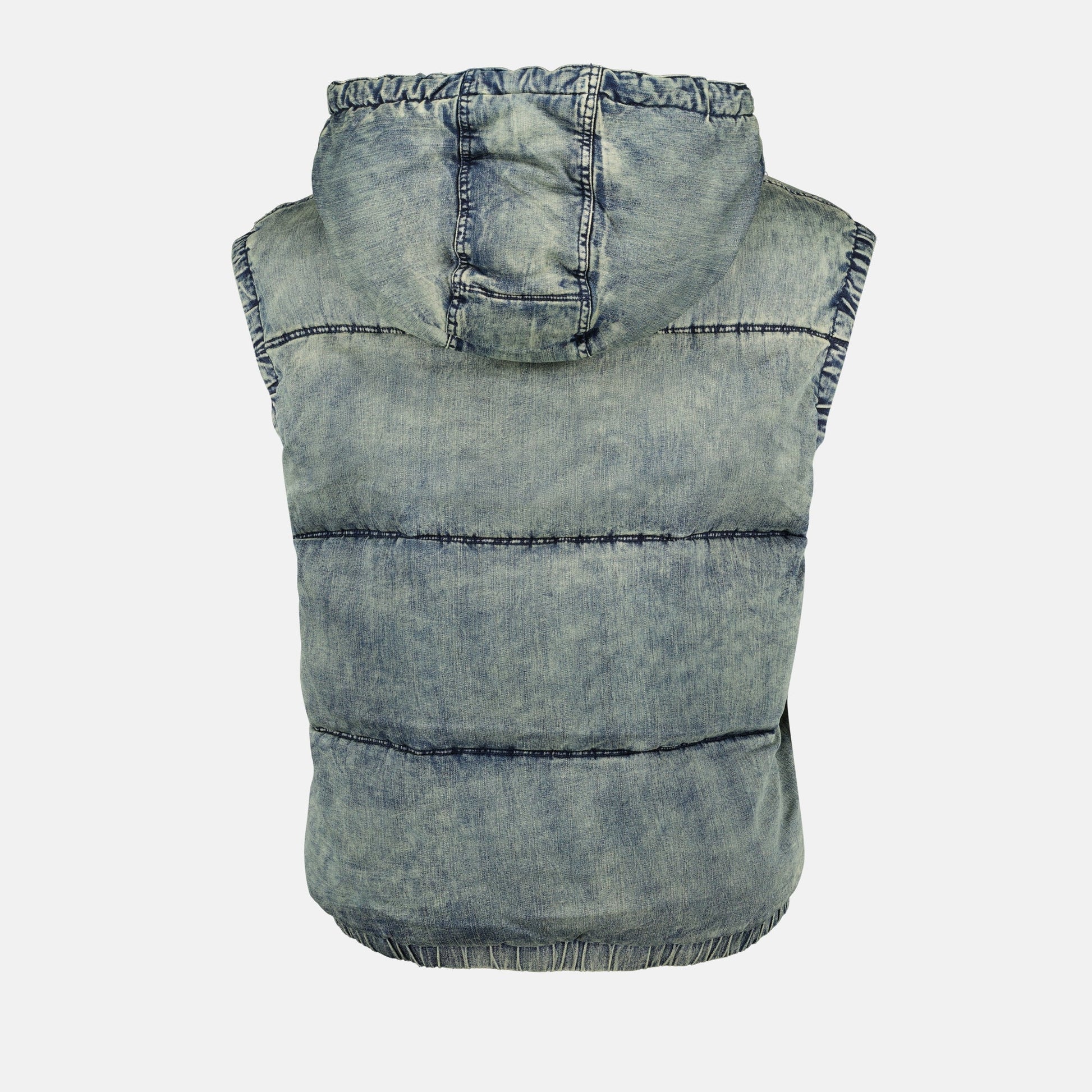 sleeveless jacket, denim effect, high collar, cotton jacket, blue faded jacket