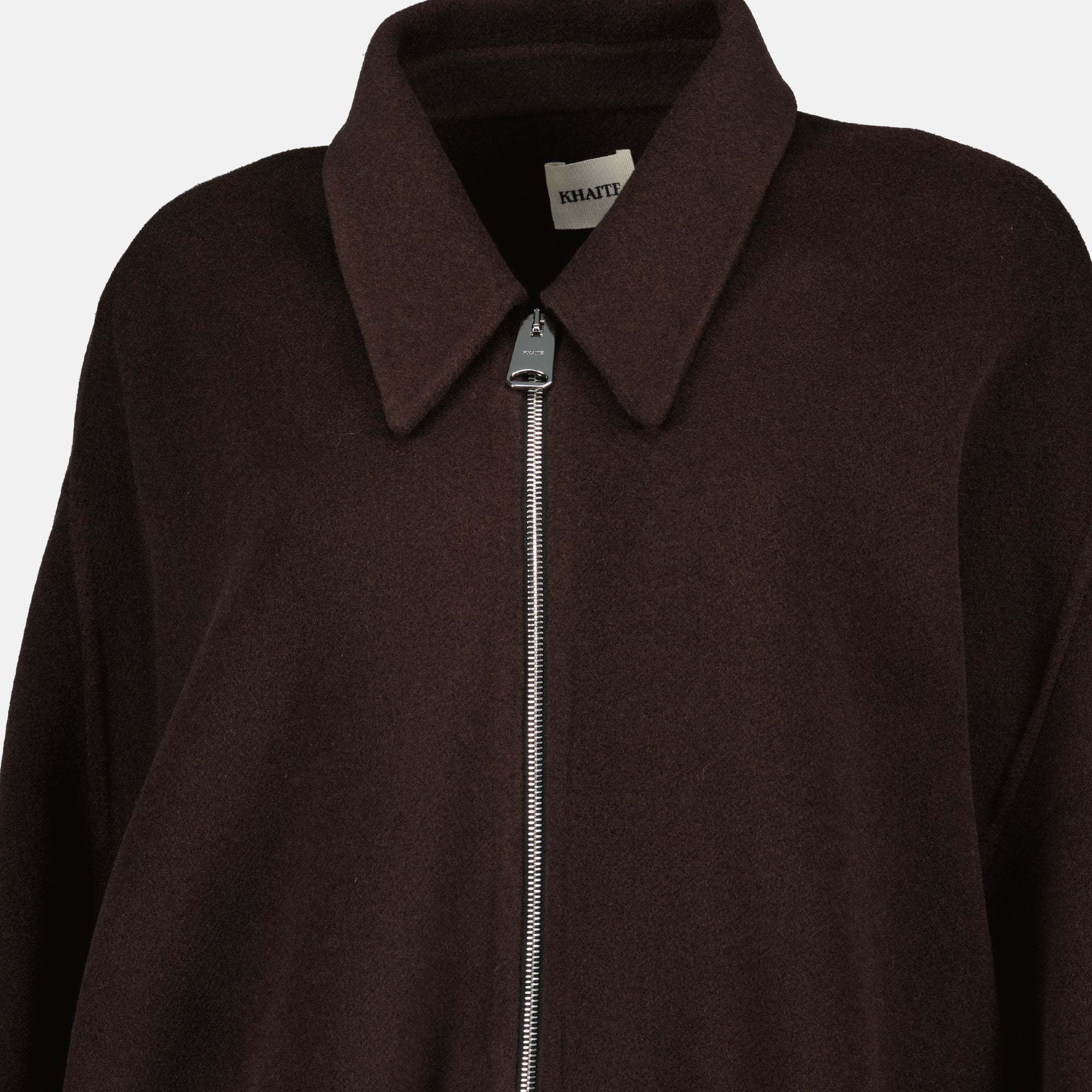 Khaite Odin Jacket, brown wool jacket, puff sleeve outerwear, relaxed fit jacket, autumn-winter fashion