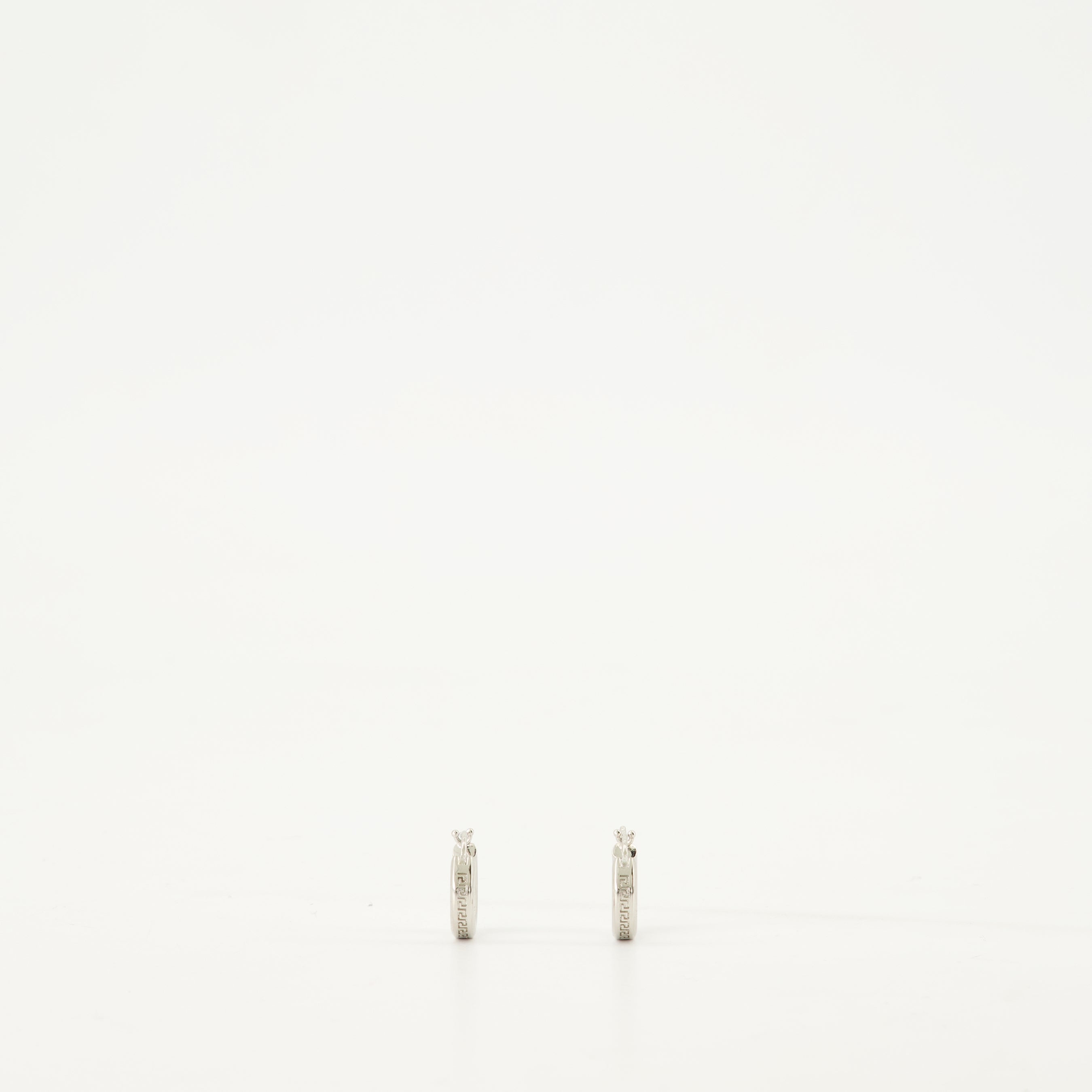 Silver Hoop Earrings, Greca Design, Engraved Logo, Hypoallergenic Jewelry, Versace Accessories