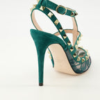 Imagem de sapatos de renda verde Rockstud da Valentino Garavani para Mulheres - Temporada Outono-Inverno 2025 - Vista traseira