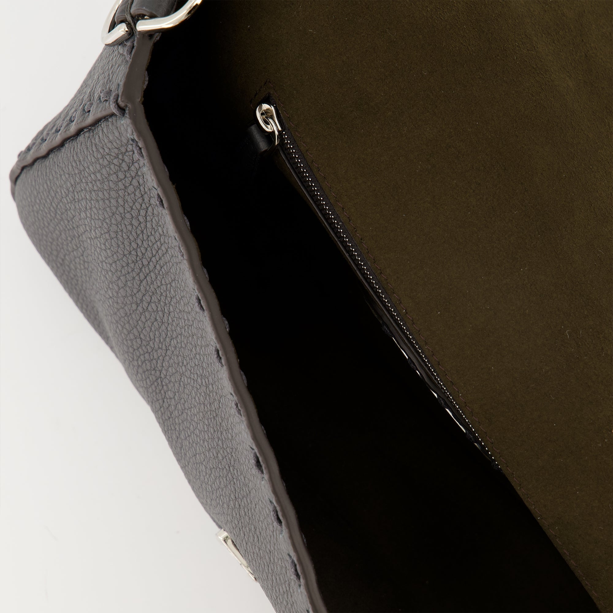 Fendi Baguette Bag, grey leather bag, adjustable strap bag, premium accessories, men's leather accessories