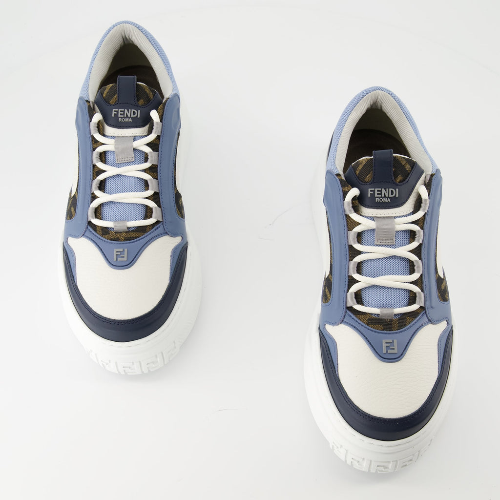 Fendi sneakers, blue sneakers, casual footwear, stylish sneakers, FF jacquard design