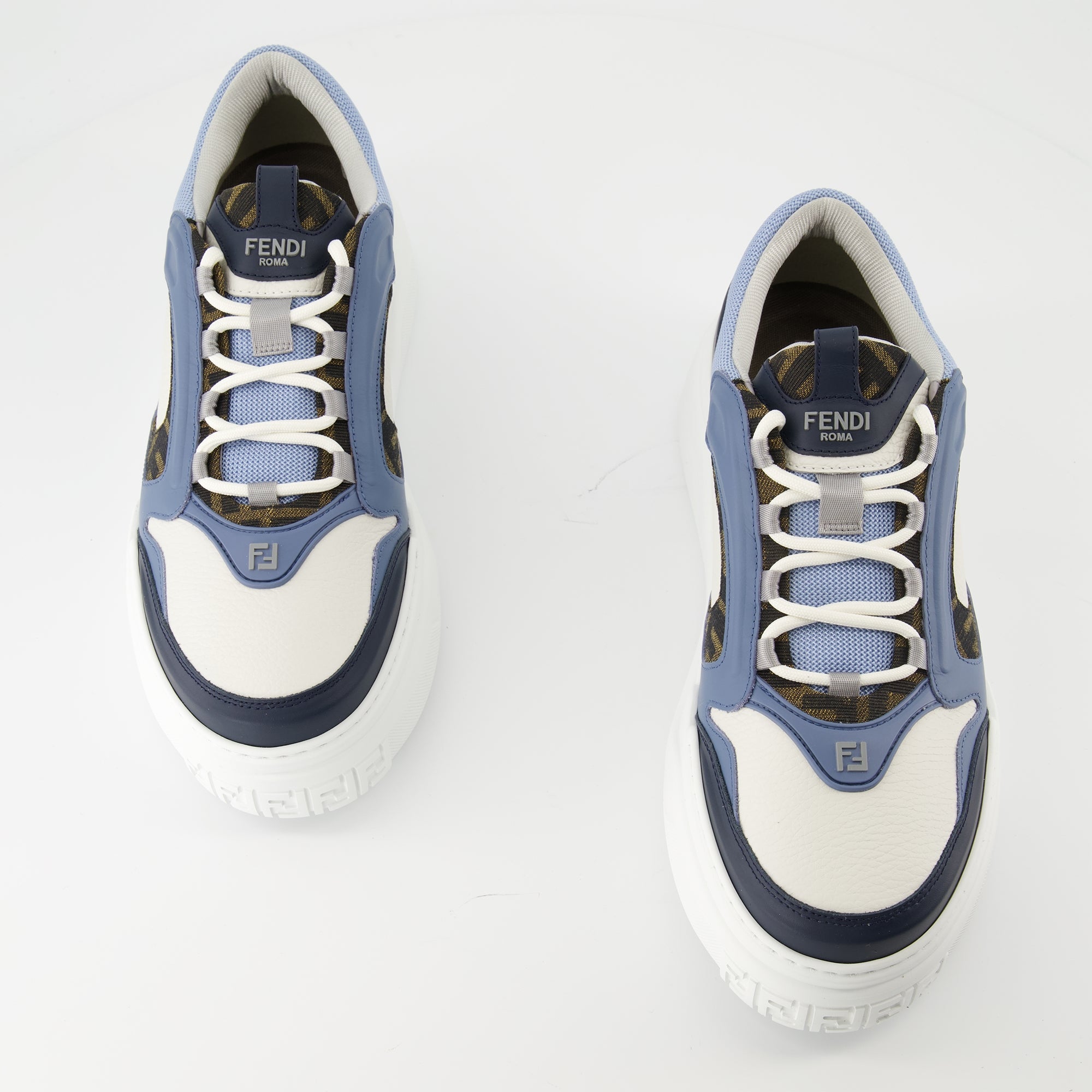 Fendi sneakers, blue sneakers, casual footwear, stylish sneakers, FF jacquard design