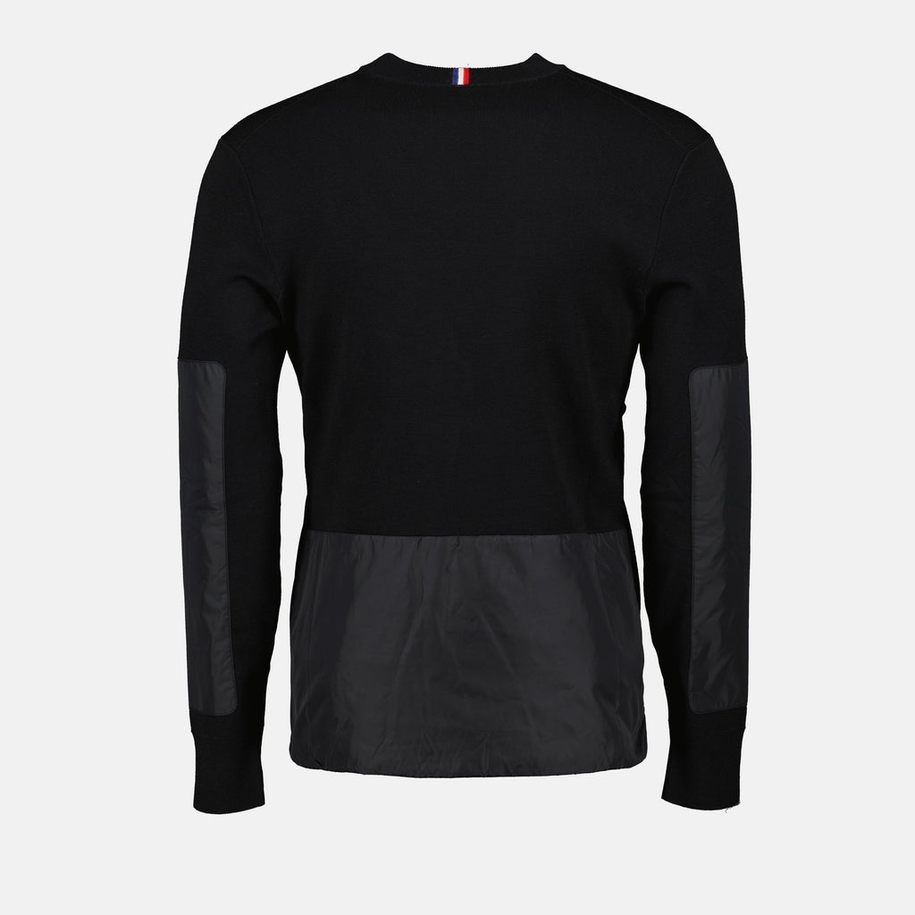 Moncler knit sweater, black sweater, wool nylon blend, embroidered logo, Autumn-Winter 2024