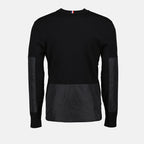 Moncler knit sweater, black sweater, wool nylon blend, embroidered logo, Autumn-Winter 2024