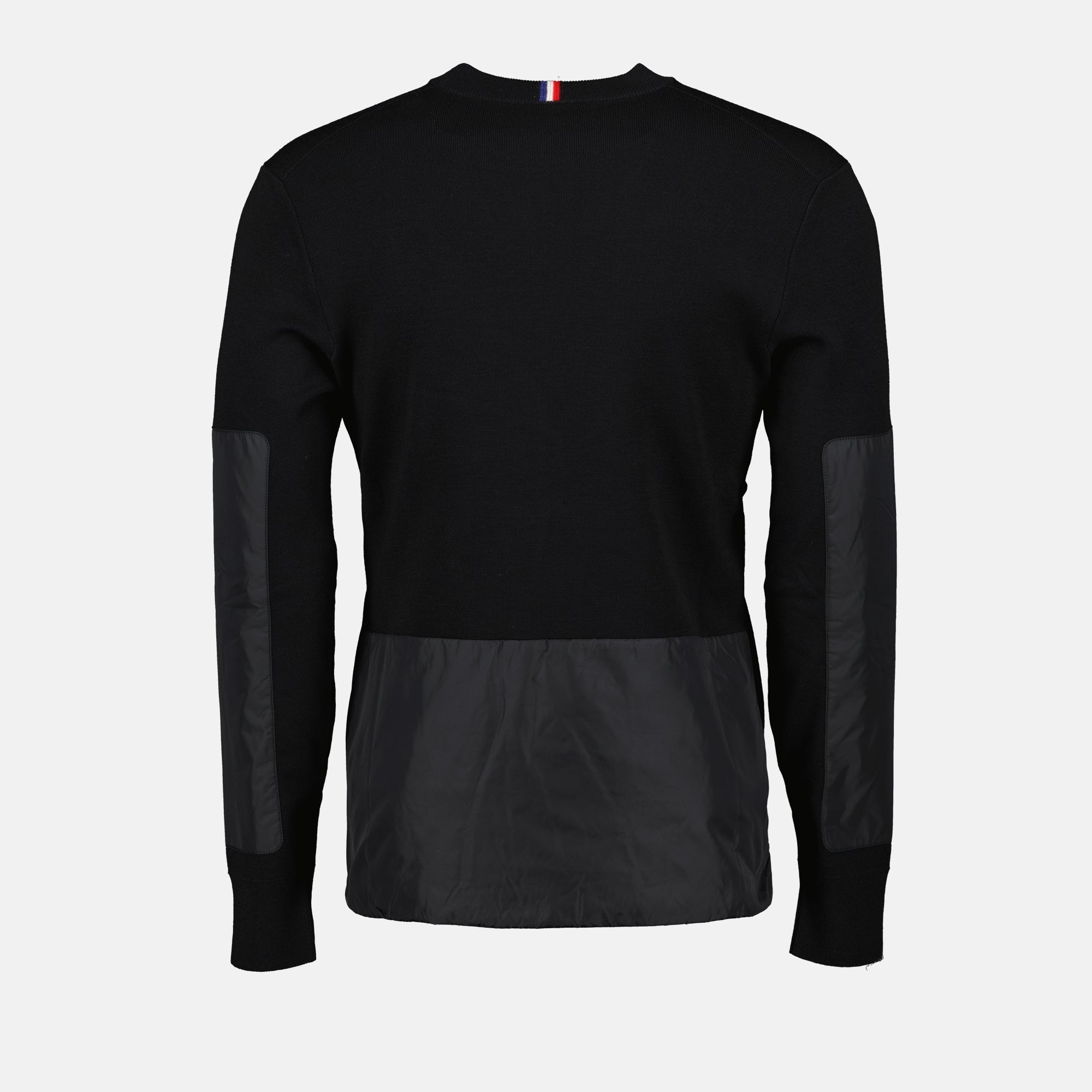 Moncler knit sweater, black sweater, wool nylon blend, embroidered logo, Autumn-Winter 2024