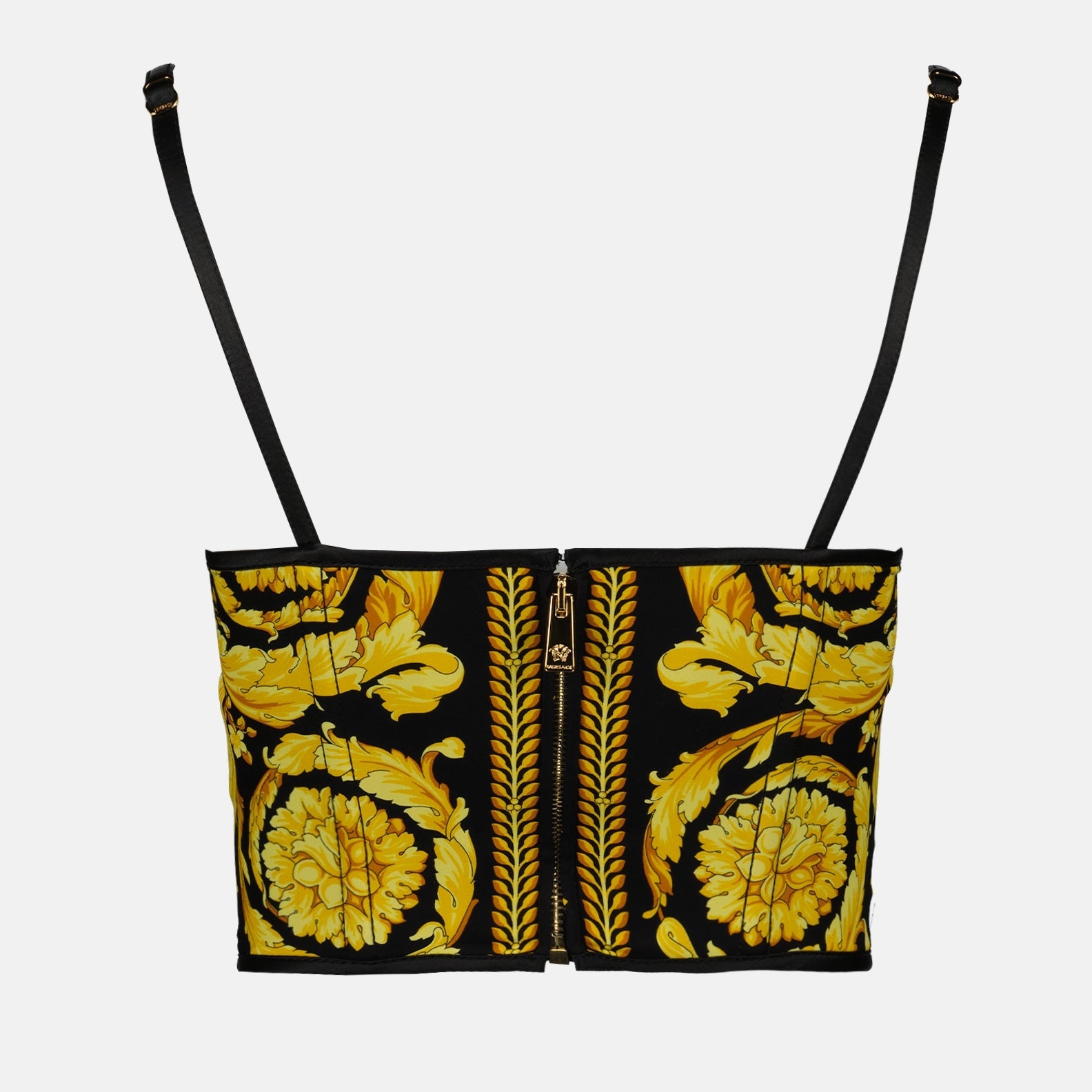 Barocco corset top, yellow corset, luxury silk top, Versace Autumn-Winter 2024, adjustable strap blouse
