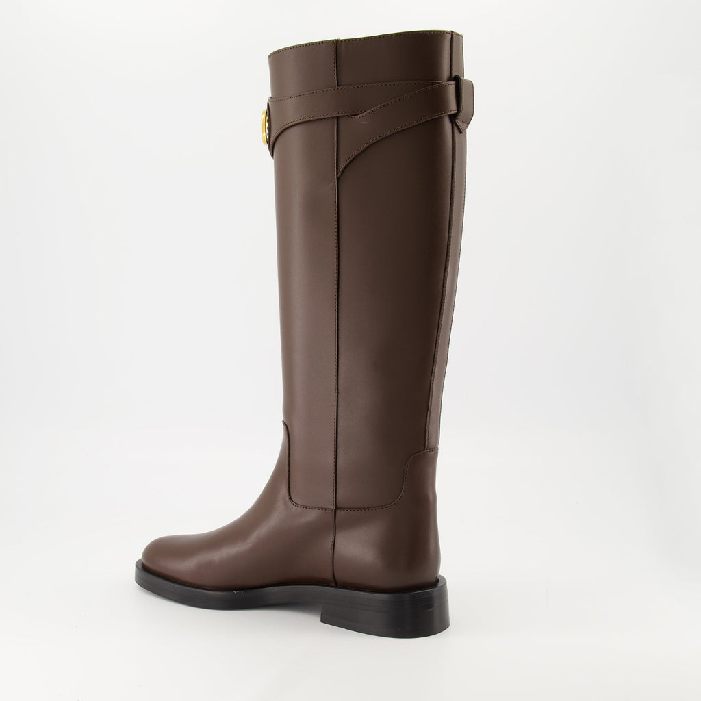 VLogo boots, Valentino Garavani, brown leather boots, designer footwear, elegant boots