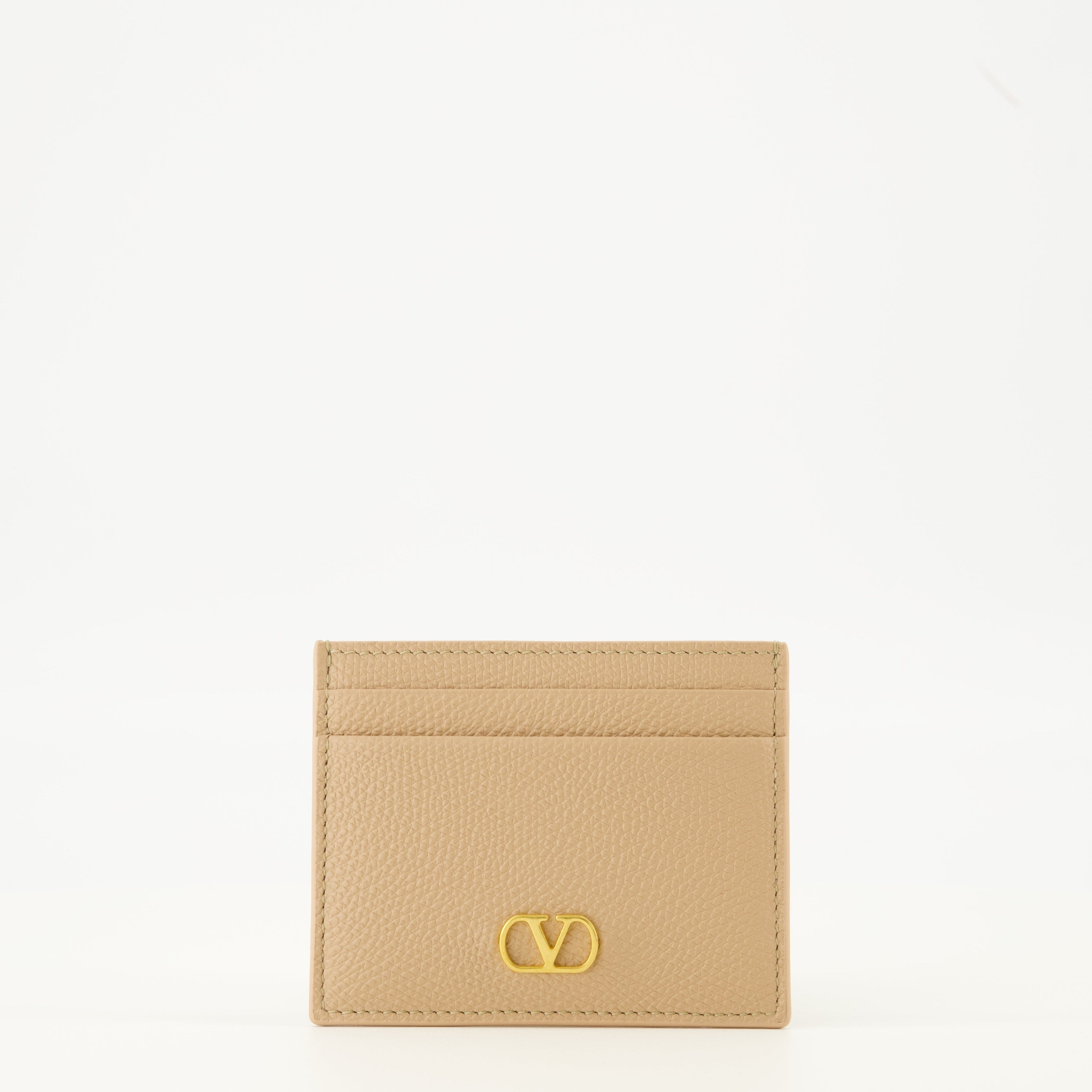 Vlogo card holder, Valentino Garavani, beige leather accessory, grained calfskin card holder, luxury accessories