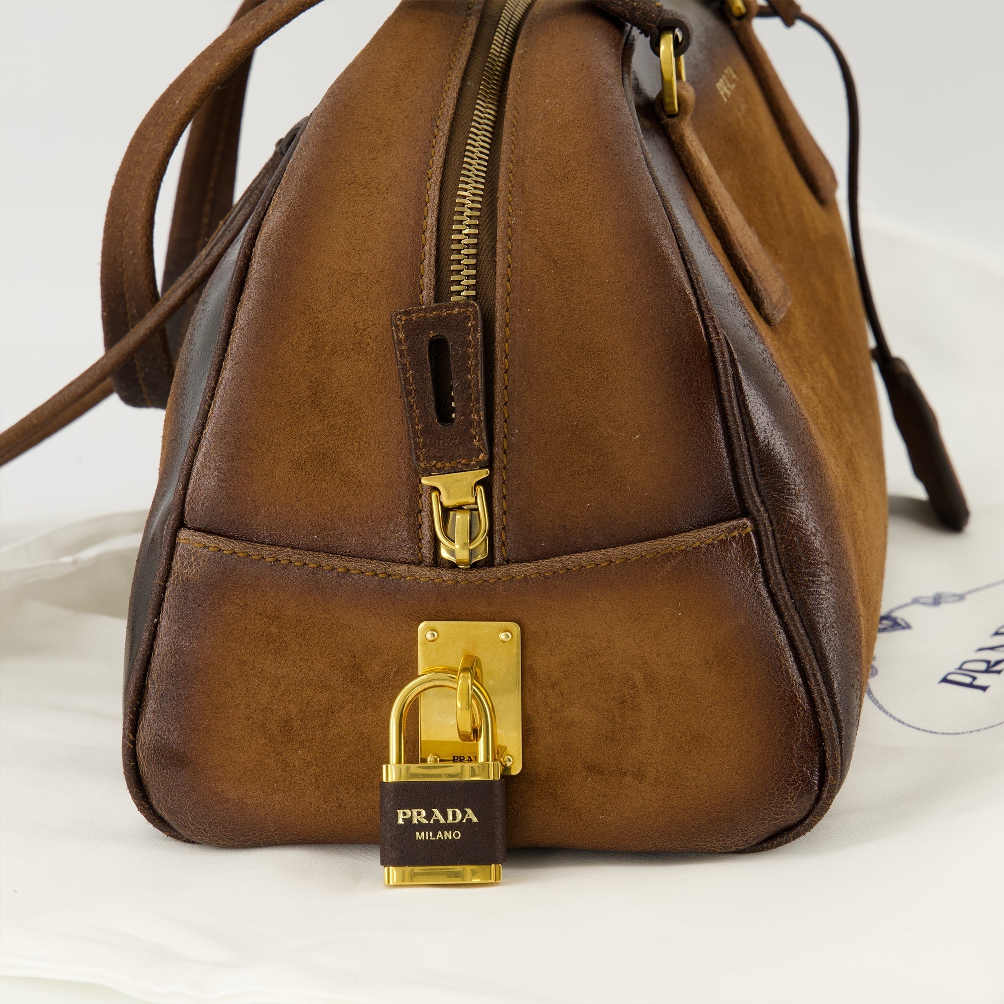 Prada bag, suede bowling bag, luxury accessories, Autumn-Winter 2025, high-end handbags