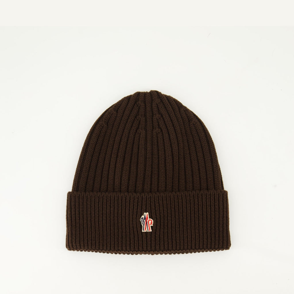 Moncler beanie, wool beanie, brown beanie, winter accessory, Grenoble beanie