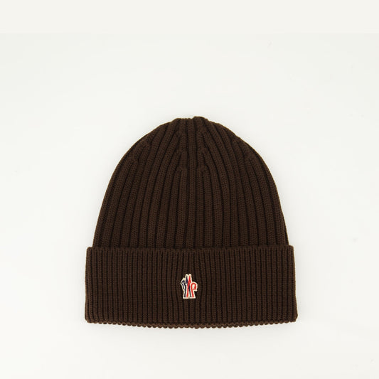 Moncler beanie, wool beanie, brown beanie, winter accessory, Grenoble beanie