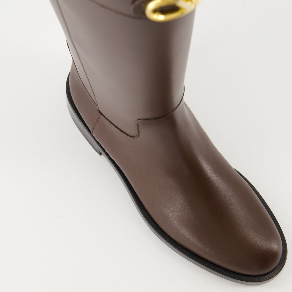 VLogo boots, Valentino Garavani, brown leather boots, designer footwear, elegant boots