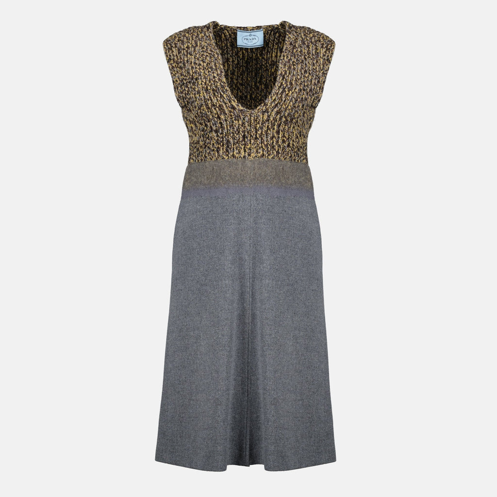 Prada dress, grey wool dress, Fall-Winter collection, sleeveless dress, designer fashion