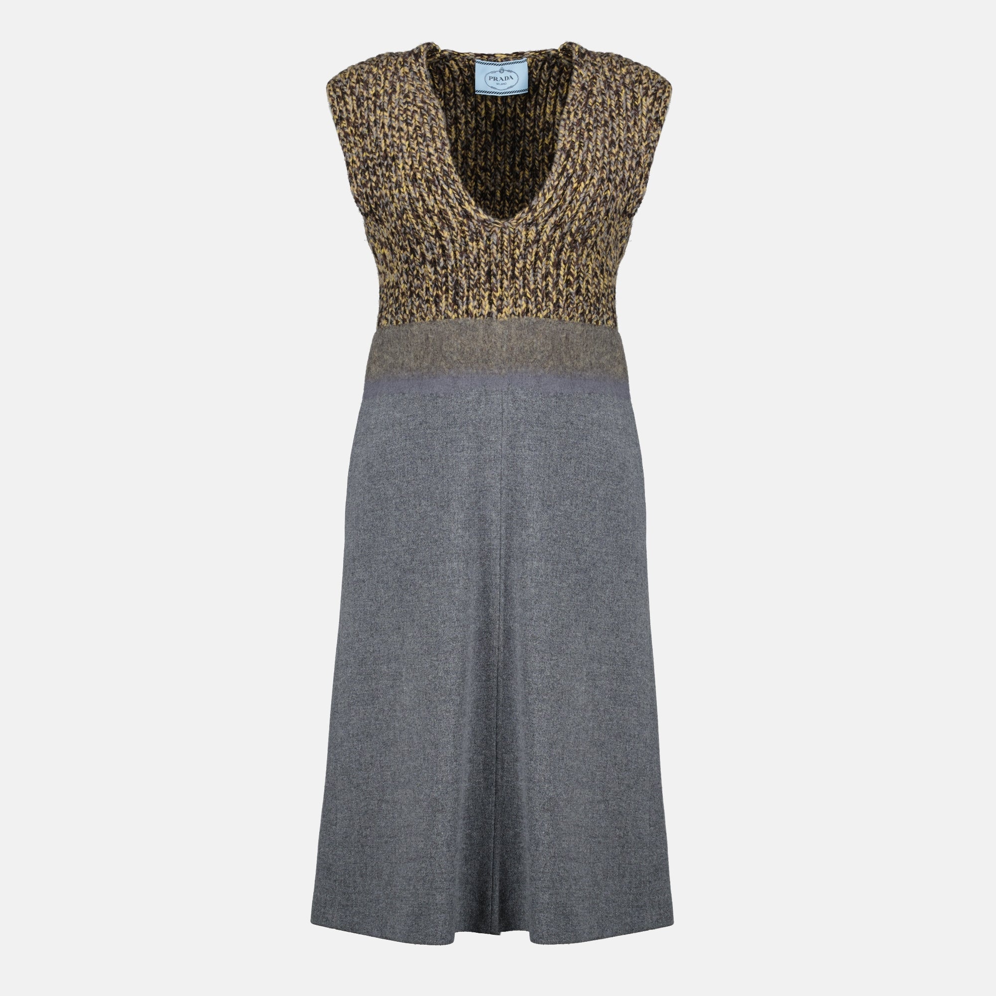 Prada dress, grey wool dress, Fall-Winter collection, sleeveless dress, designer fashion