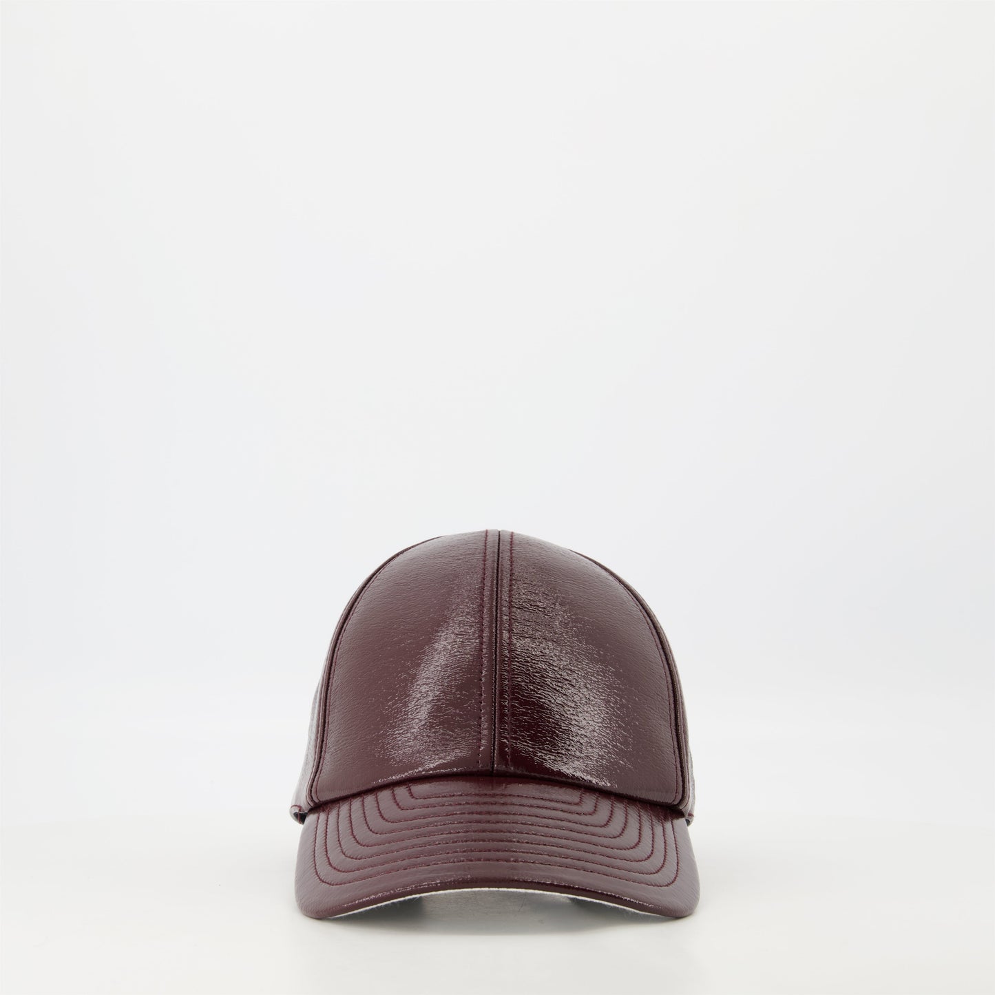 Courrèges cap, burgundy vinyl, adjustable cap, unisex fashion, embossed logo