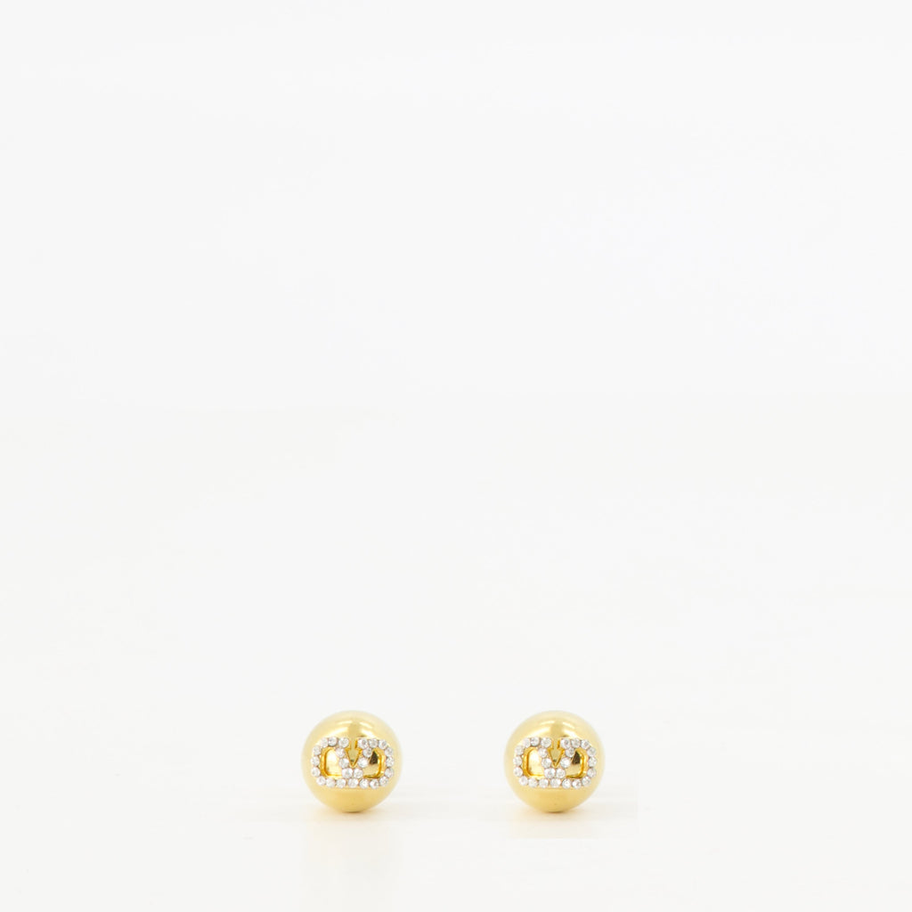 VLogo earrings, Valentino Garavani, crystal earrings, luxury accessories, golden earrings