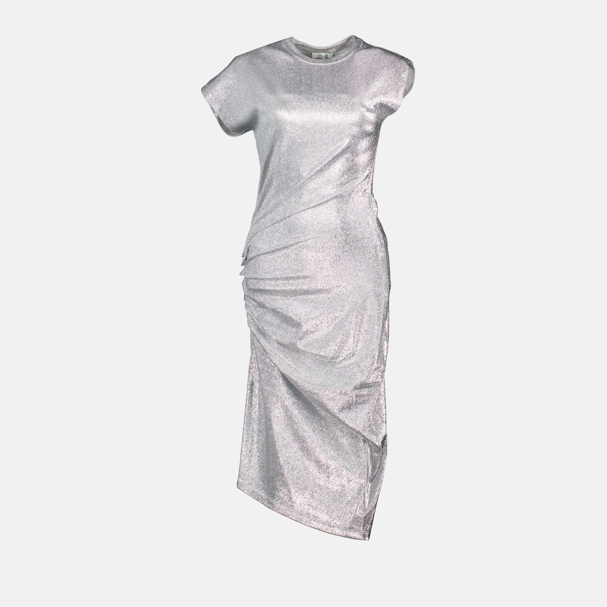 Silver Lurex Draped Dress with Short Sleeves
