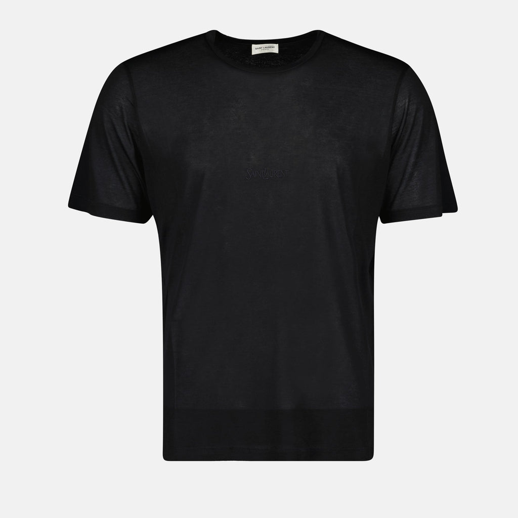Image of Black Viscose T-Shirt by Saint Laurent for Men - Season Autumn-Winter 2024 - Front View