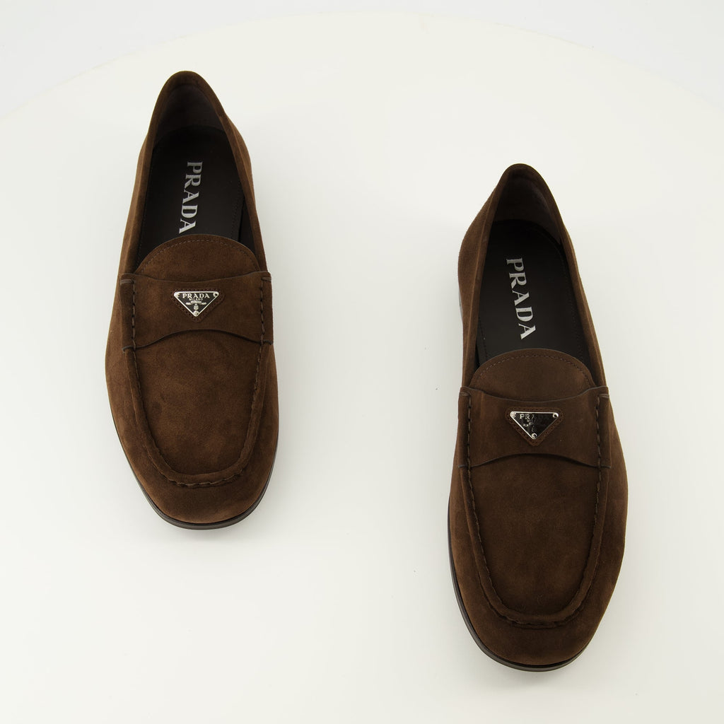 Prada loafers, brown suede shoes, slip-on loafers, men's footwear, luxury loafers
