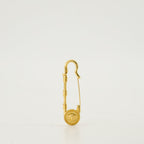 Medusa brooch, gold safety pin, Versace accessory, engraved logo brooch, vintage brass pin