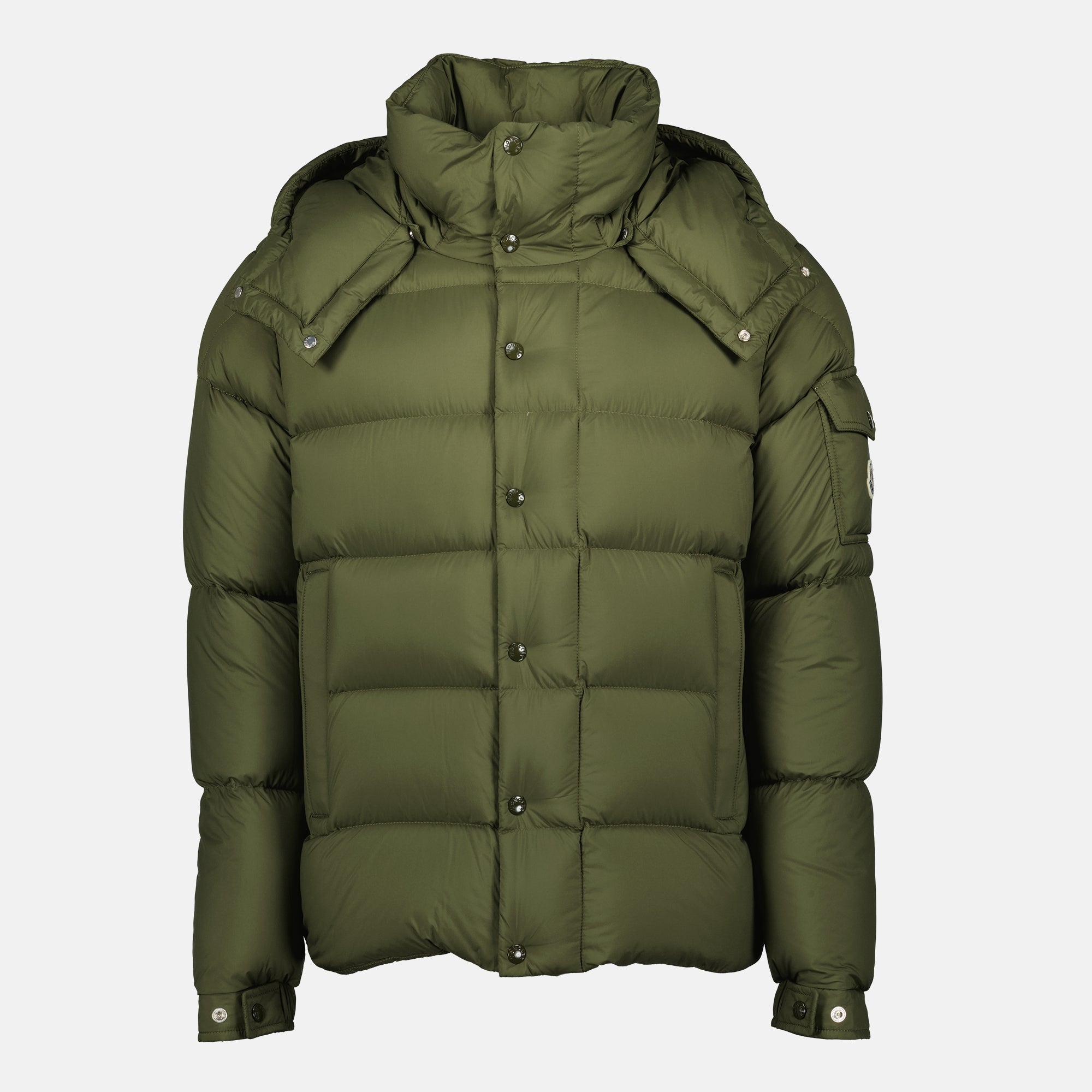 Maya 70 Kaki jacket, Moncler down jacket, polyamide jacket, removable hood jacket, Autumn Winter 2025 collection