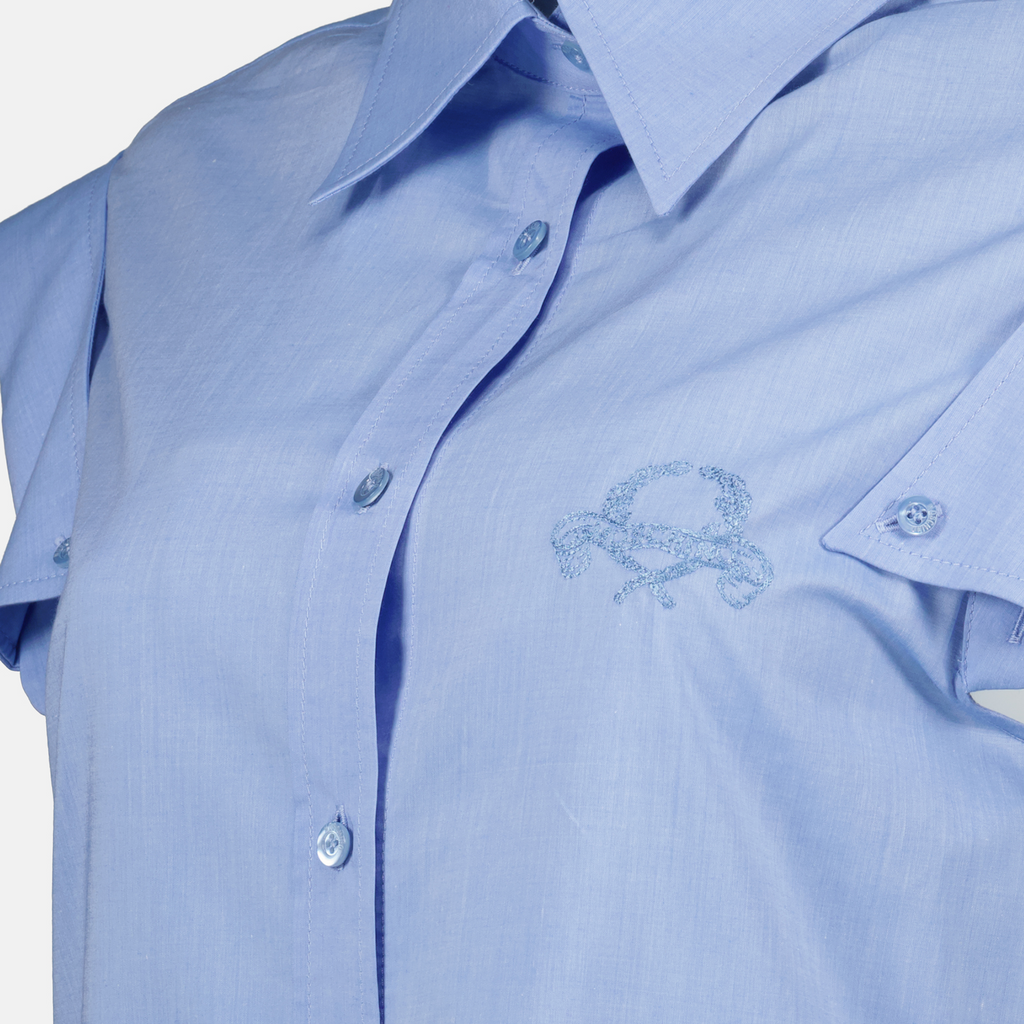 blue shirt, Moschino shirt, short-sleeve shirt, cotton shirt, stylish shirt
