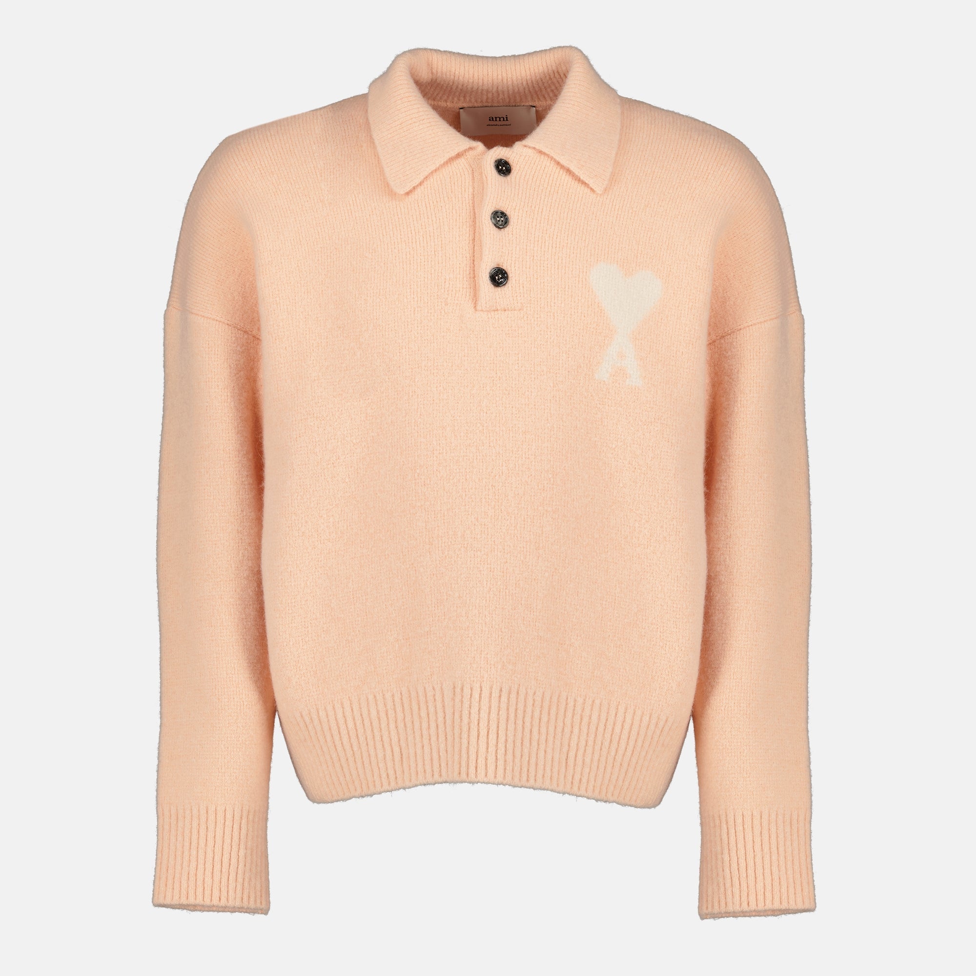 AMI PARIS polo, unisex knitwear, wool and alpaca polo, oversized polo, pale pink polo