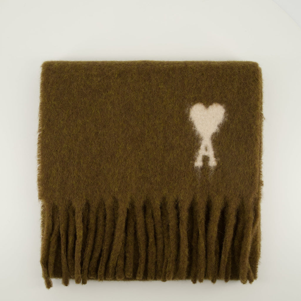 brown scarf, Ami de Coeur, winter accessory, alpaca scarf, fringed scarf