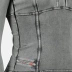 Diesel T-Elin top, denim effect top, slim fit women's top, gray jersey top, chic casual wear