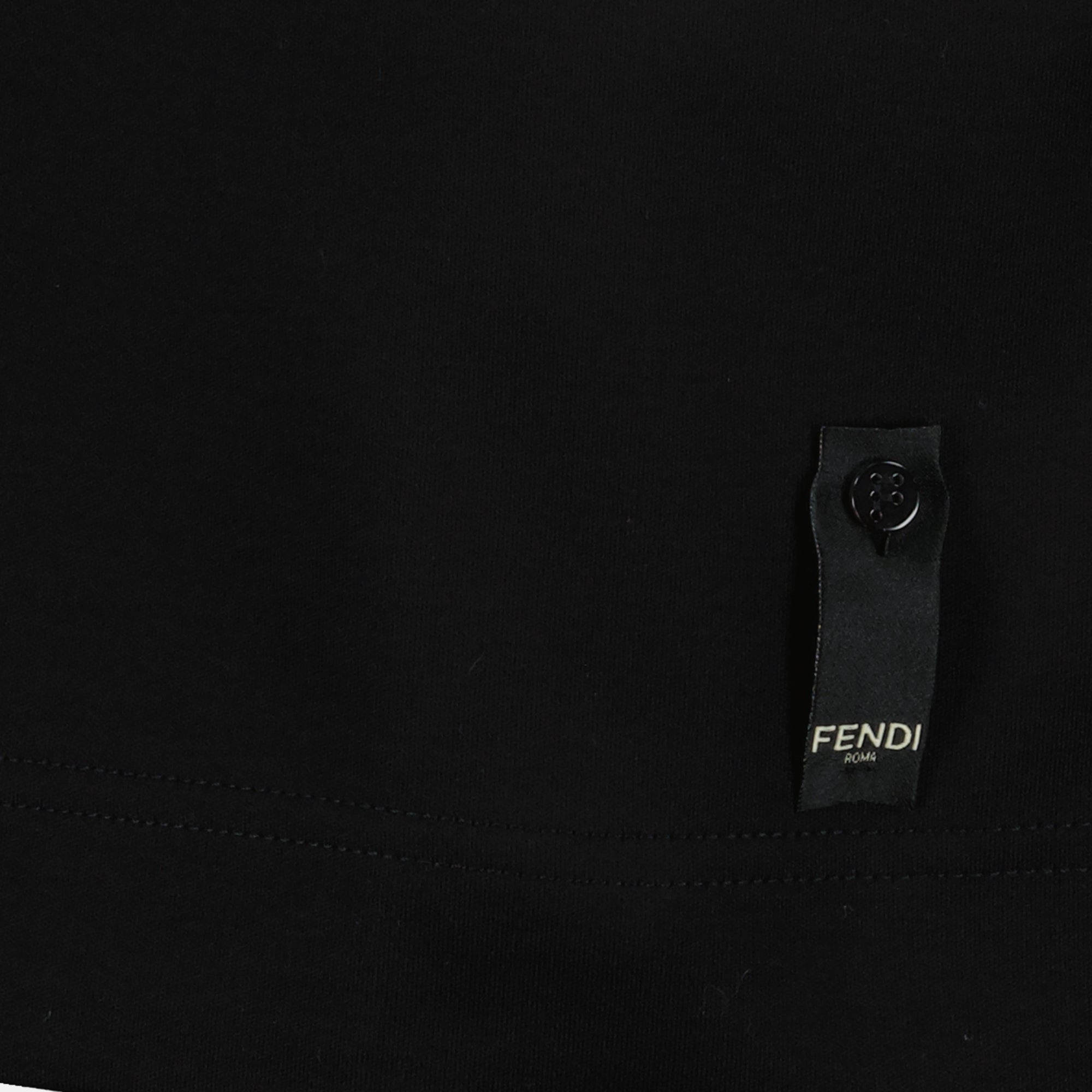 Image of Black Cotton T-Shirt with FF Metal Logo by Fendi for Men - Season Spring-Summer 2025 - Product detail view 3