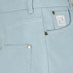 Fendi denim skirt, pastel blue midi skirt, luxury fashion, Spring-Summer 2024, high-end womenswear