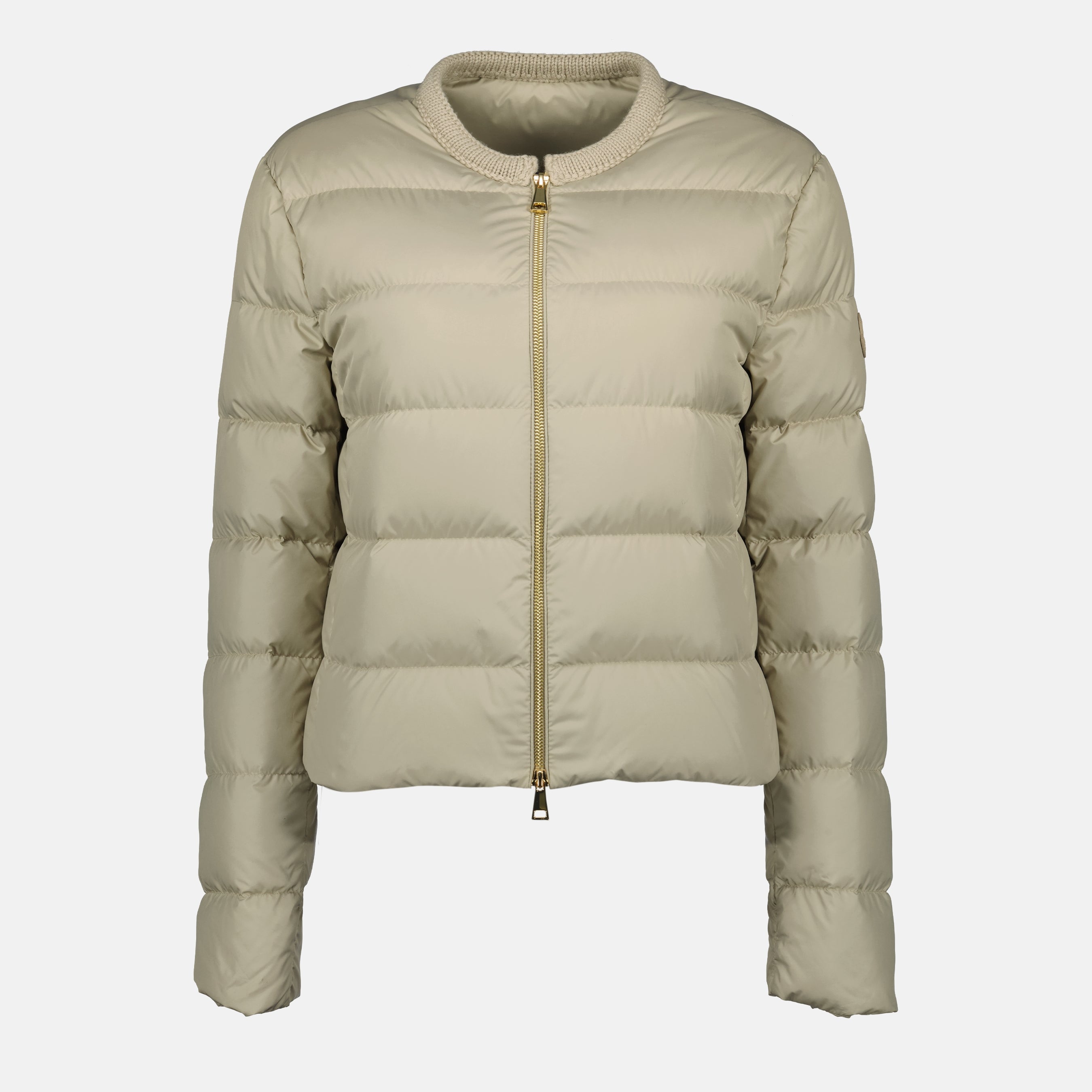 Moncler jacket, beige down jacket, Autumn-Winter collection, women's outerwear, cozy wool blend