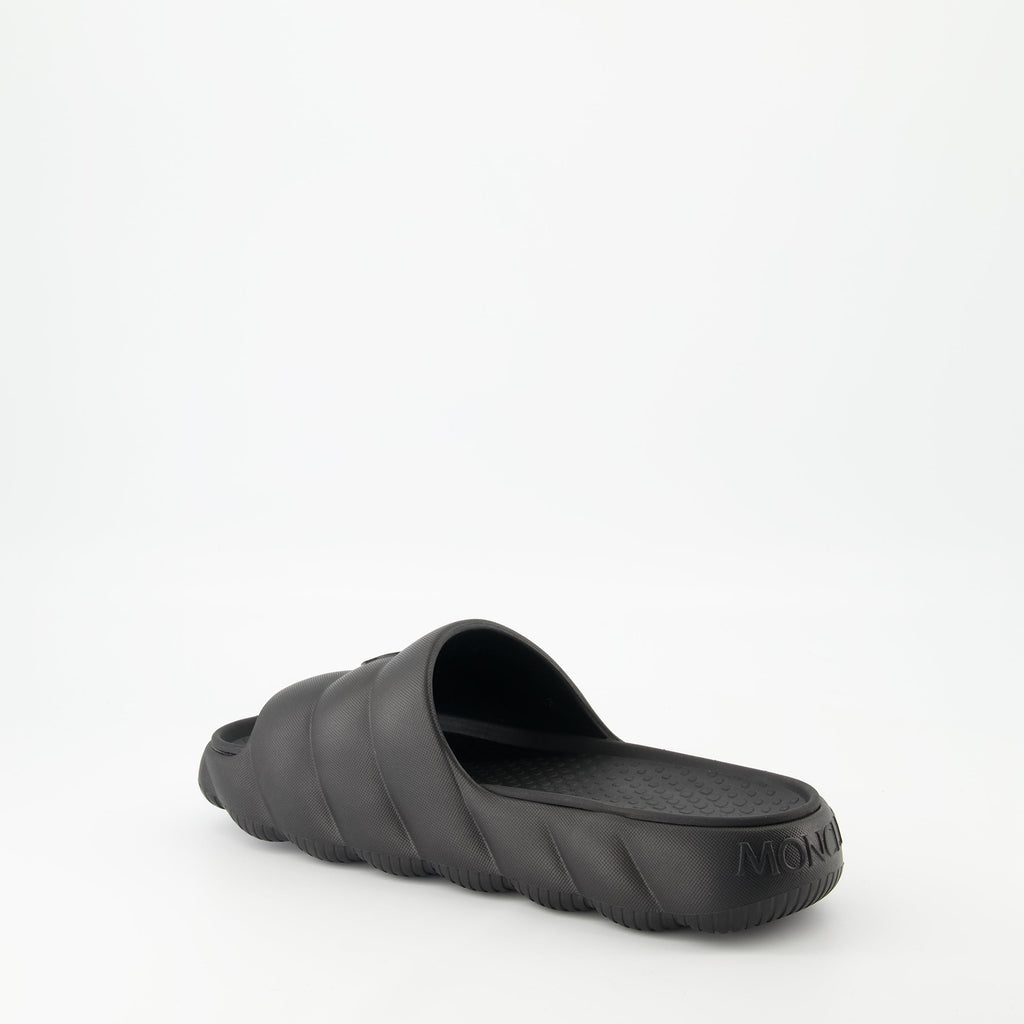 Moncler sandals, black slide sandals, Lilo sandals, luxury footwear, elegant slide sandals